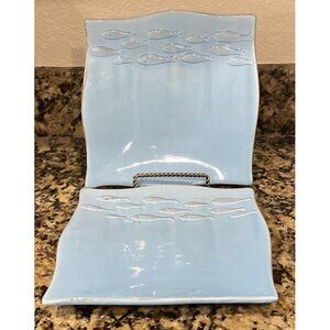 Baum Brothers Fish School Collection Blue Salad Plates Embossed Fish Set Of‎ 2